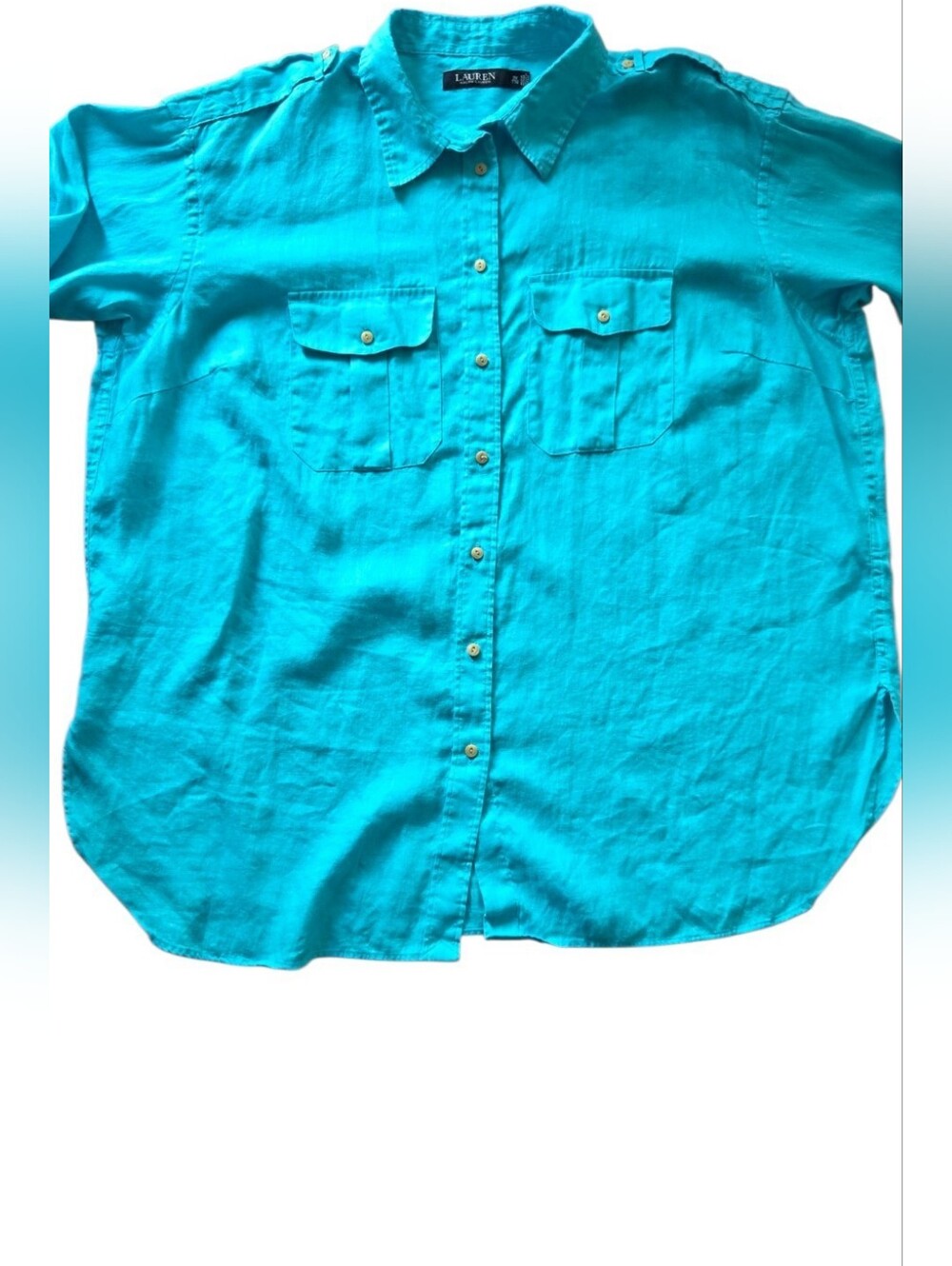 LRL Ralph Lauren Shirt Womens 2XL XXL Blue Linen Long Sleeve Button Up Collared - Picture 5 of 11